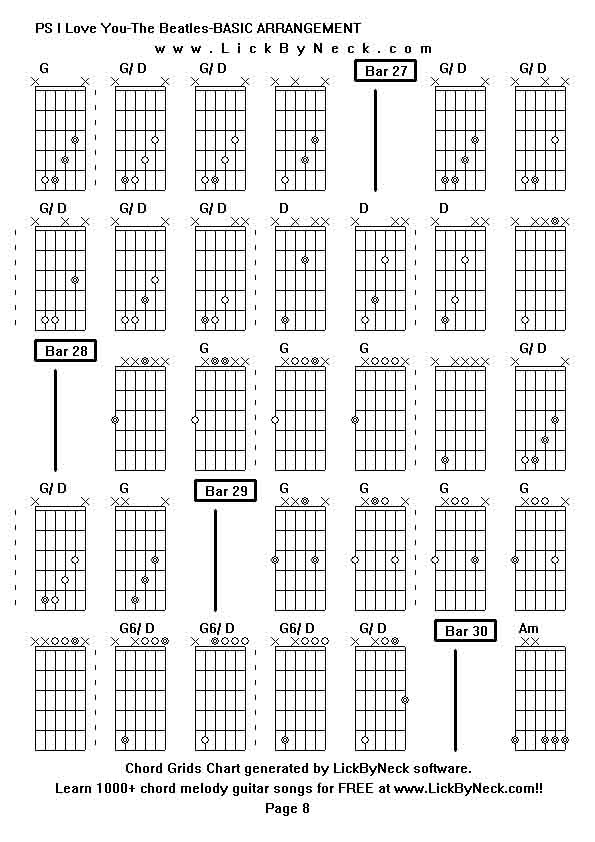 Chord Grids Chart of chord melody fingerstyle guitar song-PS I Love You-The Beatles-BASIC ARRANGEMENT,generated by LickByNeck software.